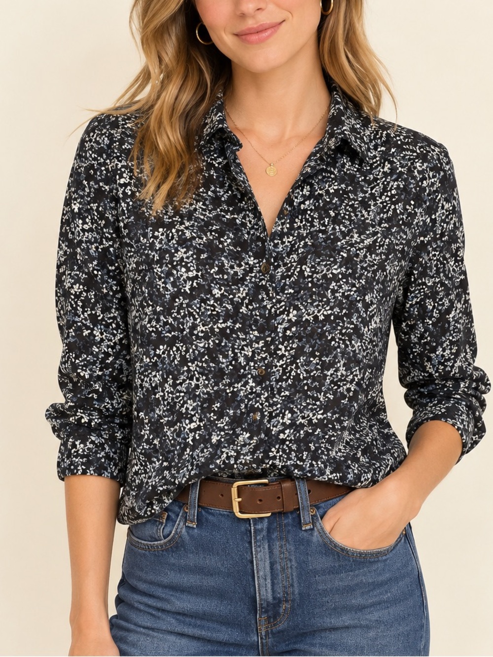 Abercrombie & Fitch Navy Blue White Floral Button-Down Shirt XS